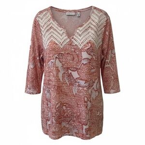 Susan Graver coral paisley blouse, large